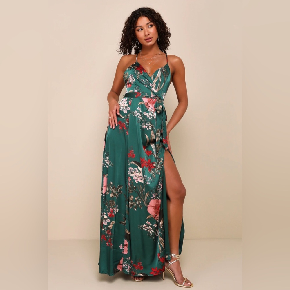 Lulu's Emerald Floral Maxi Dress
